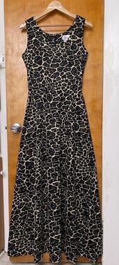 Vintage 1960s 70s Knit Giraffe Animal Print Maxi Dress Size 14 L Hostess Safari